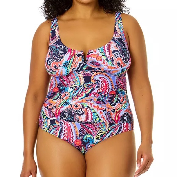 Anne Cole Other - Plus Size Notched Scoop-Neck One-Piece Swimsuit
